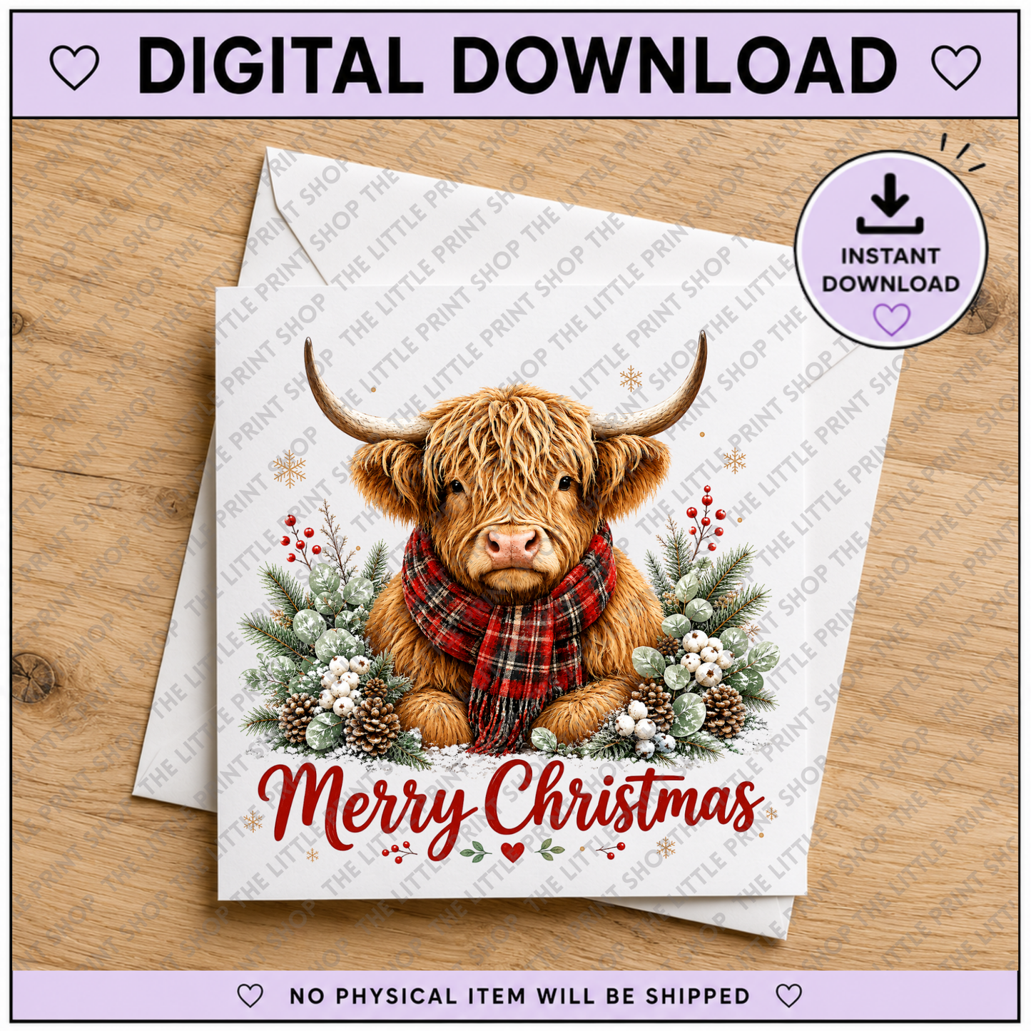 Merry Christmas Highland Cow - Digital Product