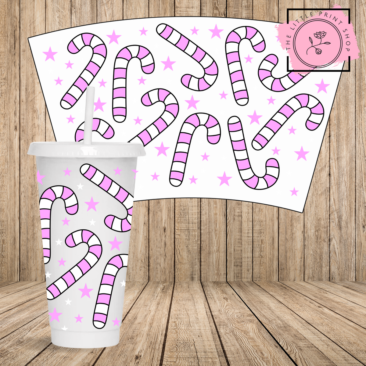 Pink Canes - 24oz Printed UV DTF Wrap