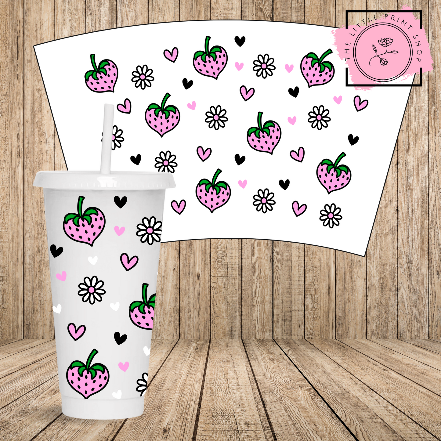 Pink Strawberries - 24oz Printed UV DTF Wrap