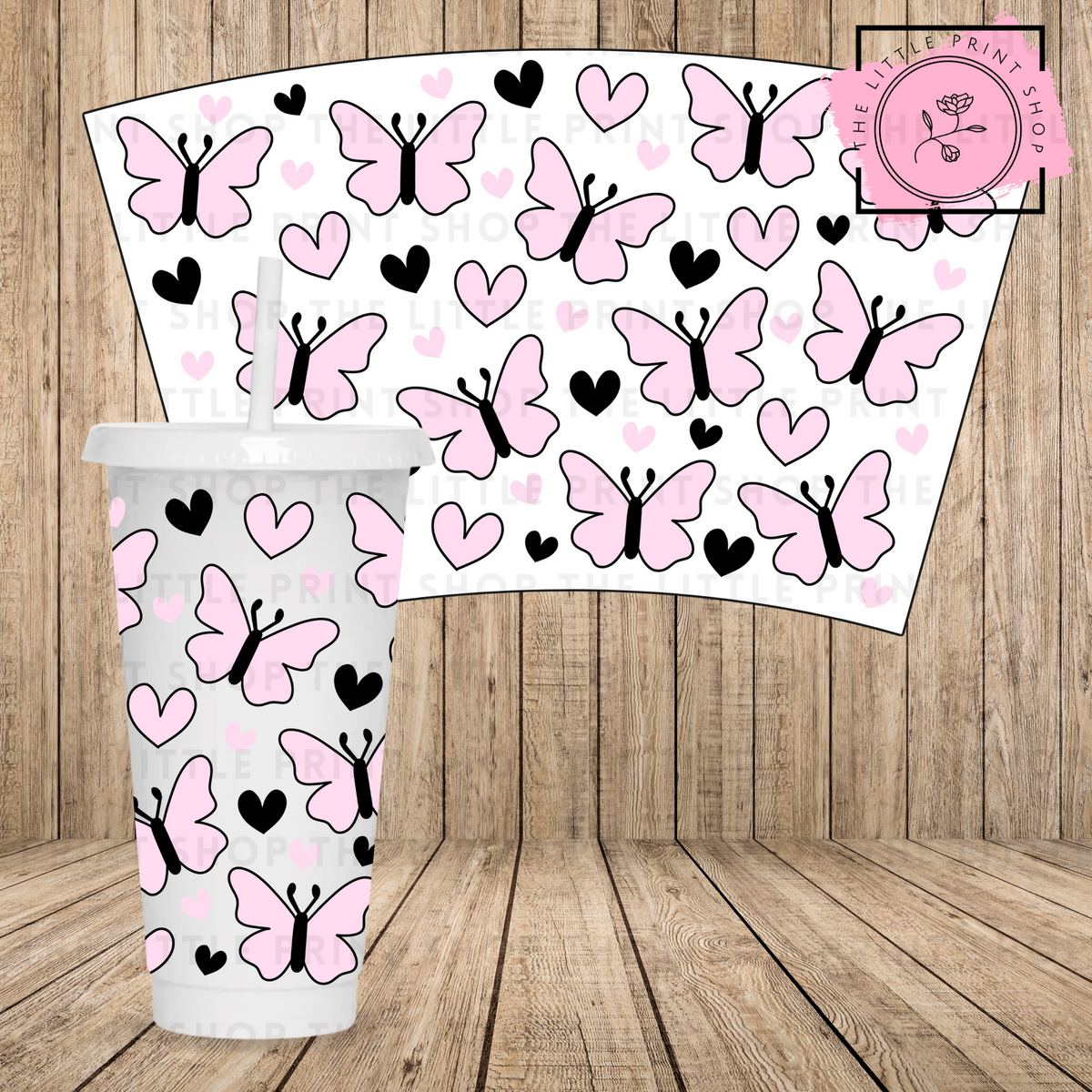 Pink Butterflies - 24oz Printed UV DTF Wrap