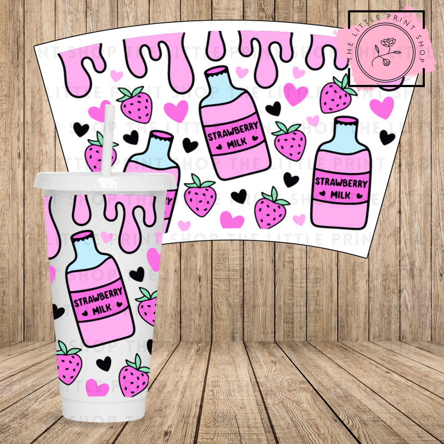 Strawberry Milk - 24oz Printed UV DTF Wrap