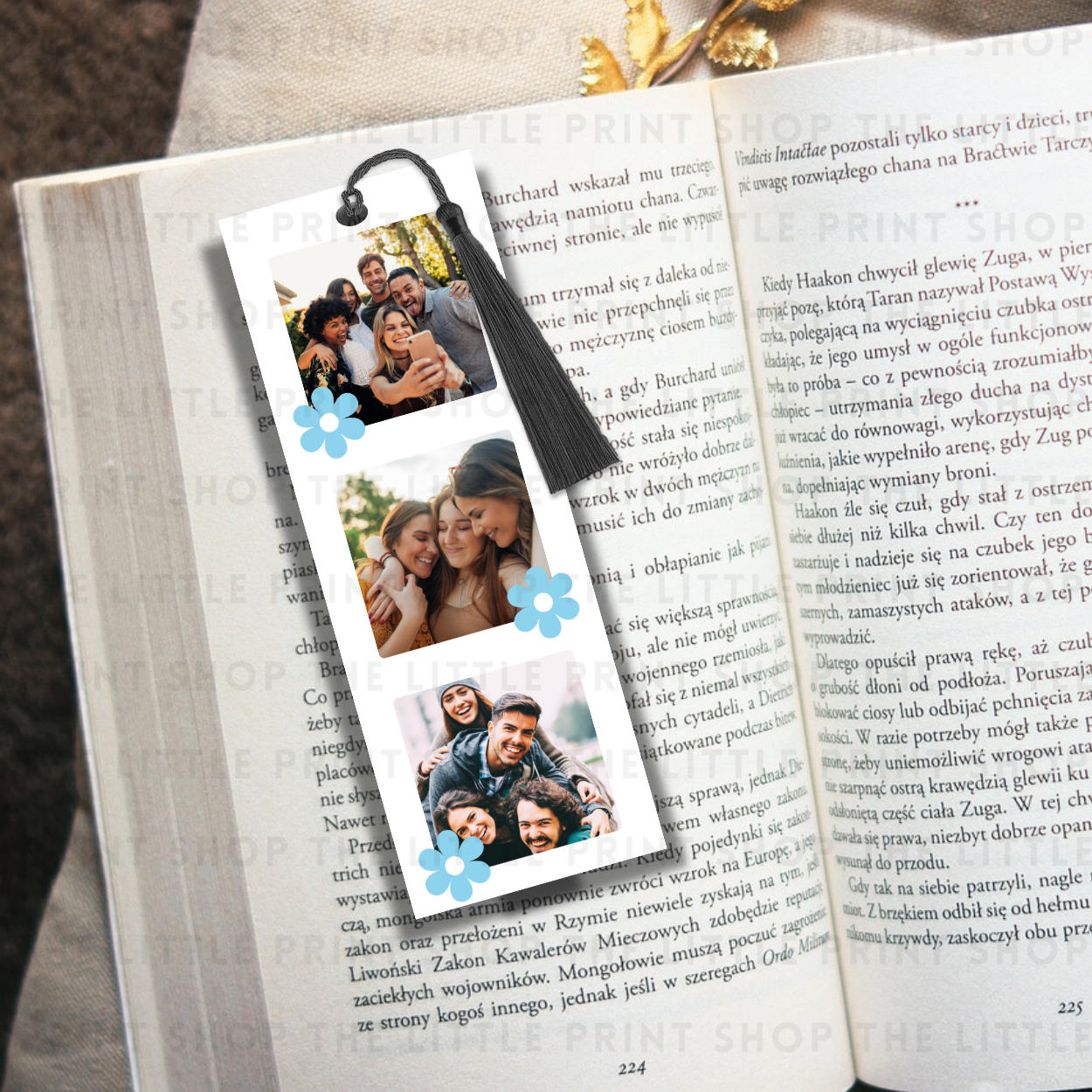 Blue Flowers Photo Collage - UV DTF 14cm x 5cm Bookmark Decal
