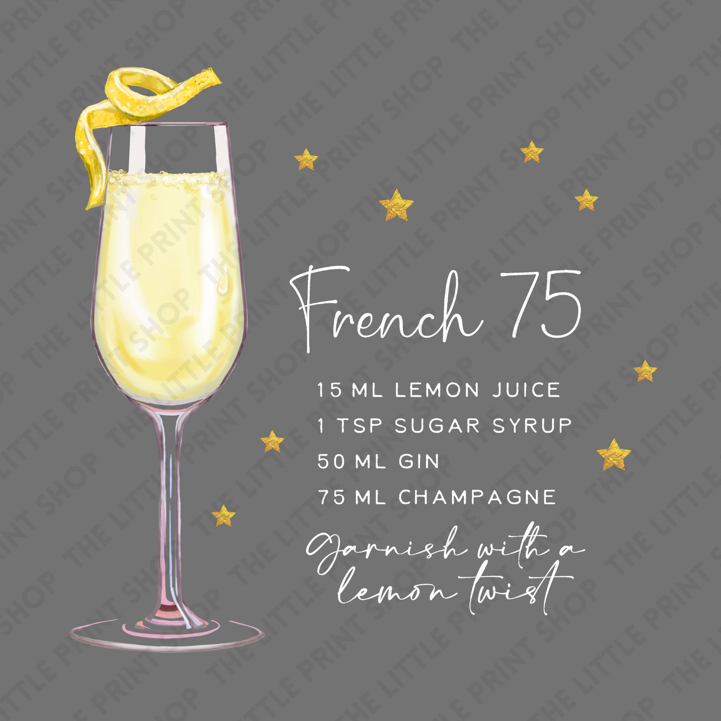 French 75 Recipe - Various Sizes - UV DTF Decal