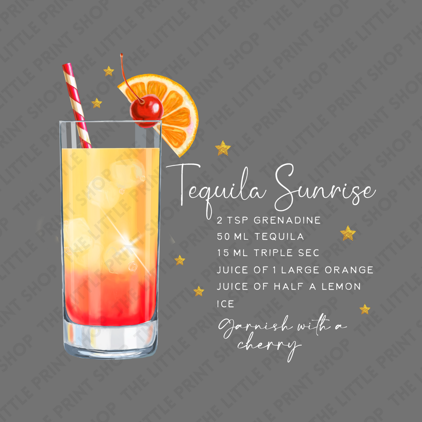 Tequila Sunrise Recipe - Various Sizes - UV DTF Decal