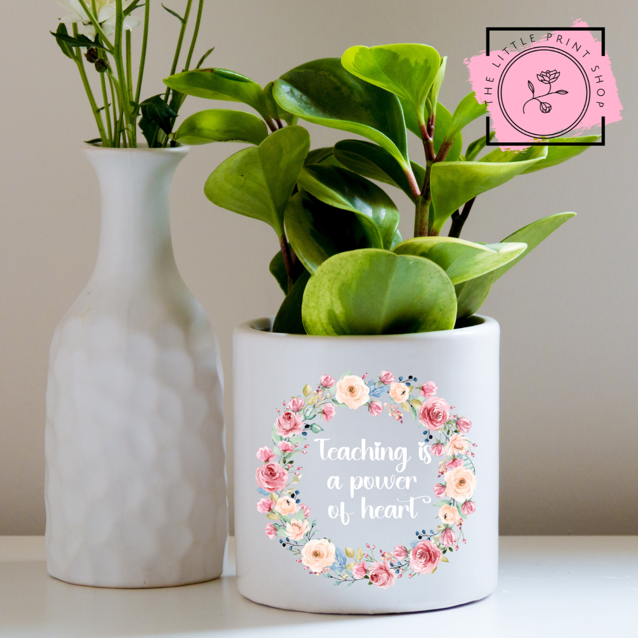 Power Of Heart.. Pink Floral - White - UV DTF 4 inch Decals