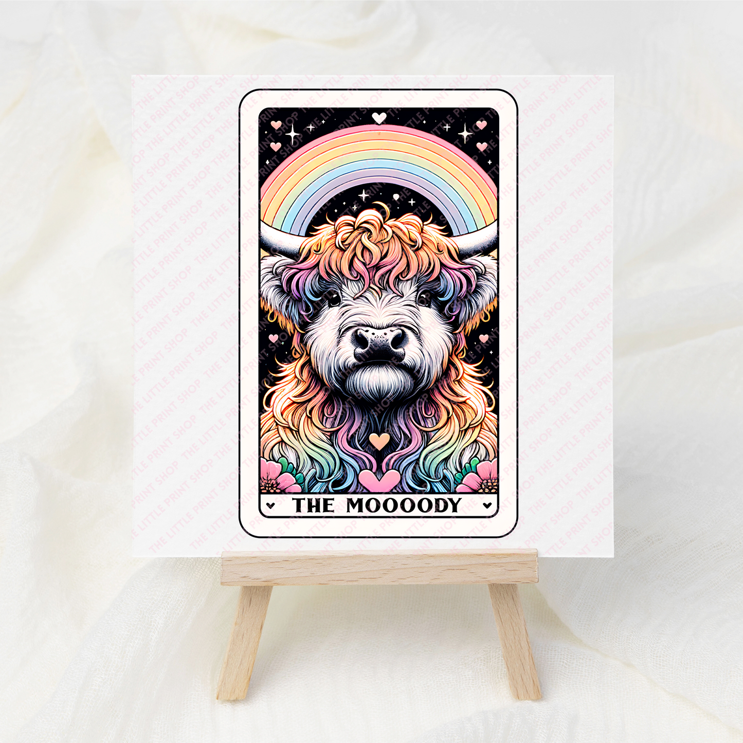 Highland Cow Rainbow Tarot Card - UV DTF 3 inch Decals