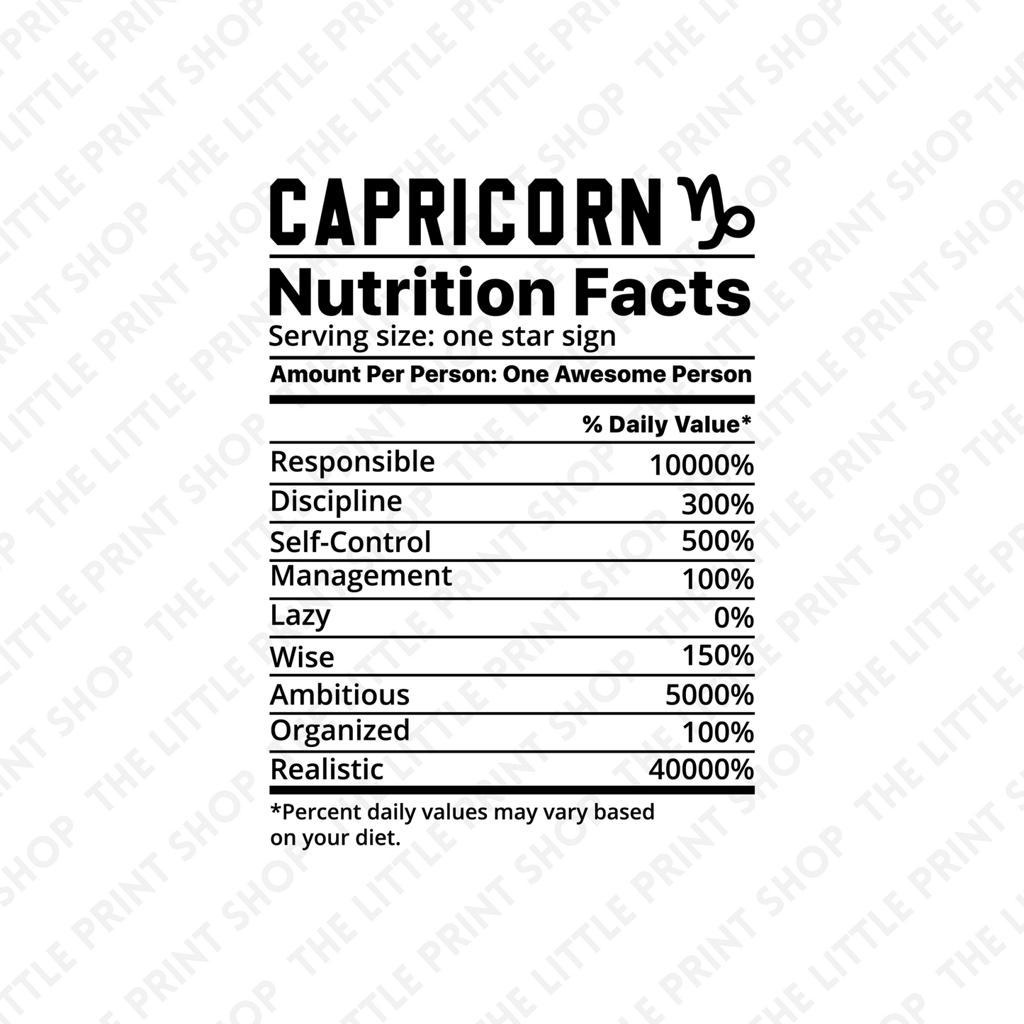 Capricorn Nutri Facts - UV DTF 3 inch Decals