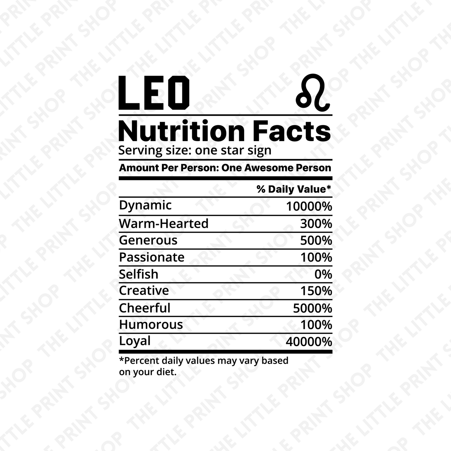 Leo Nutri Facts - UV DTF 3 inch Decals