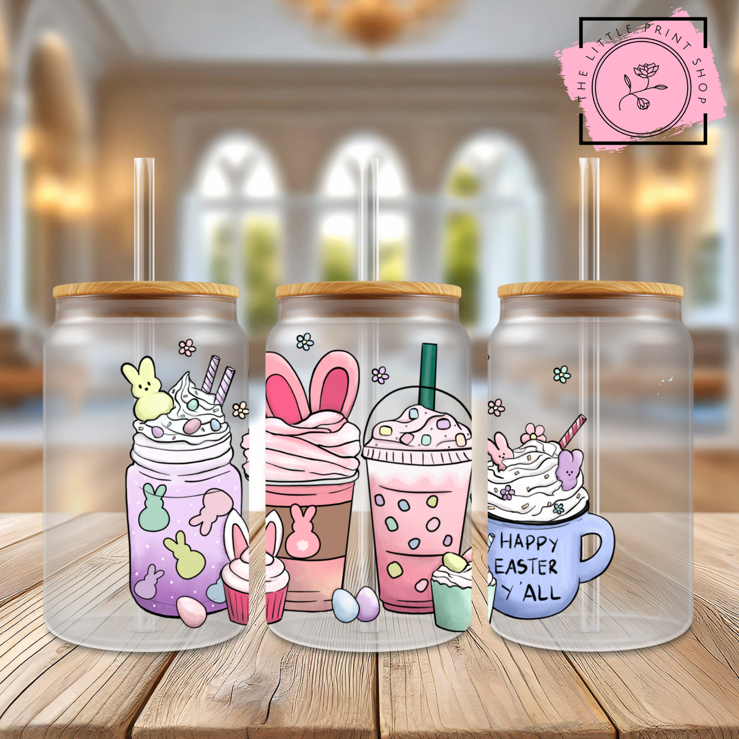 Easter Coffee Y'all - 16oz Libbey Glass Printed UV DTF Wrap