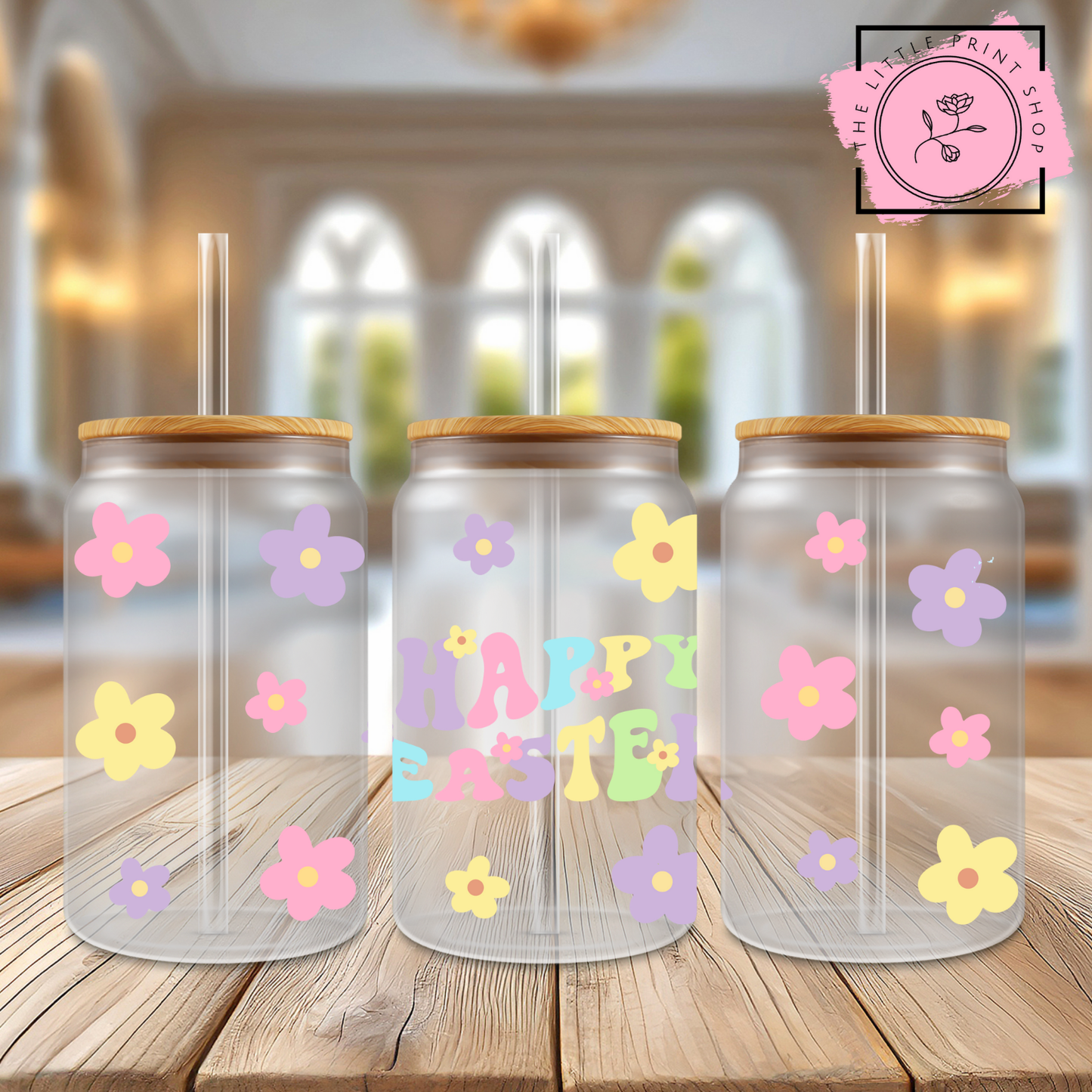 Happy Easter Pastel - 16oz Libbey Glass Printed UV DTF Wrap