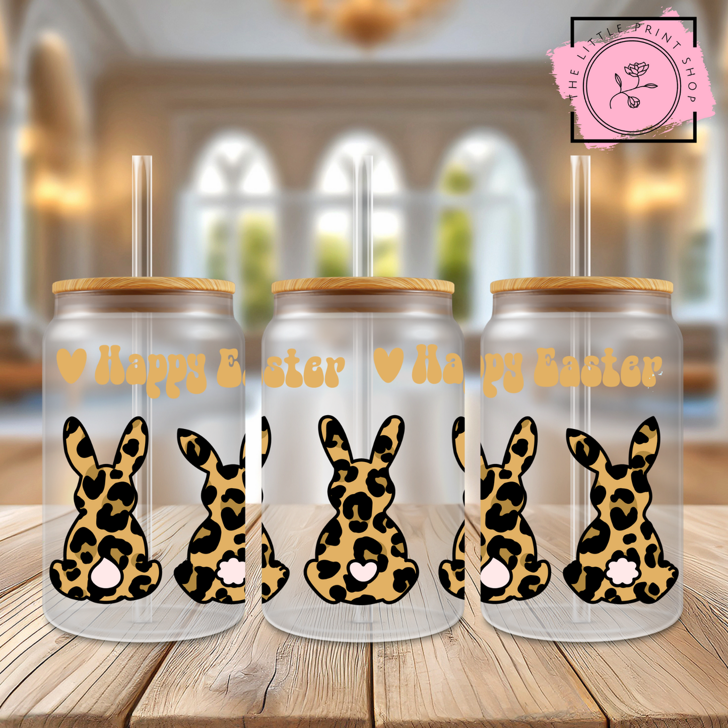 Gold Leopard Print Bunnies - 16oz Libbey Glass Printed UV DTF Wrap