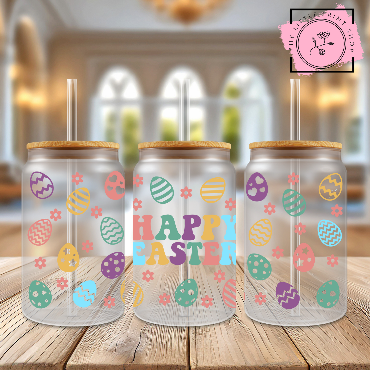 Happy Easter Multi Vibes - 16oz Libbey Glass Printed UV DTF Wrap