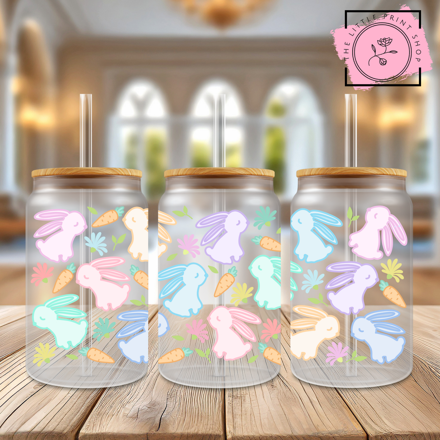 Pastel Bunnies - 16oz Libbey Glass Printed UV DTF Wrap