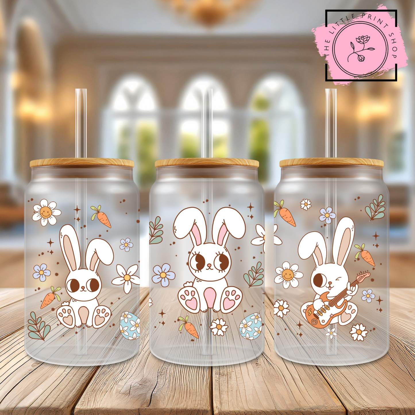 Easter Bunny - 16oz Libbey Glass Printed UV DTF Wrap