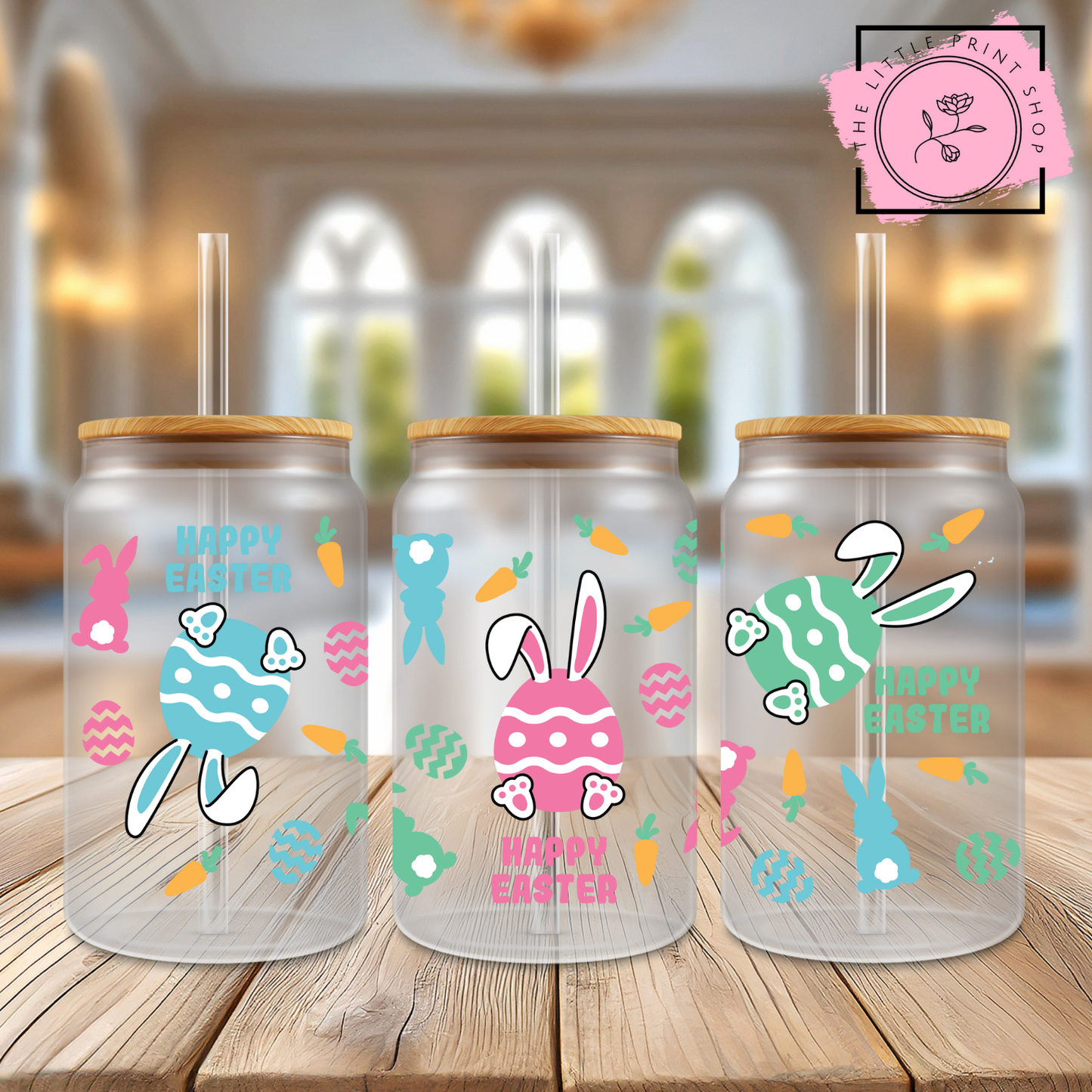 Happy Easter - 16oz Libbey Glass Printed UV DTF Wrap