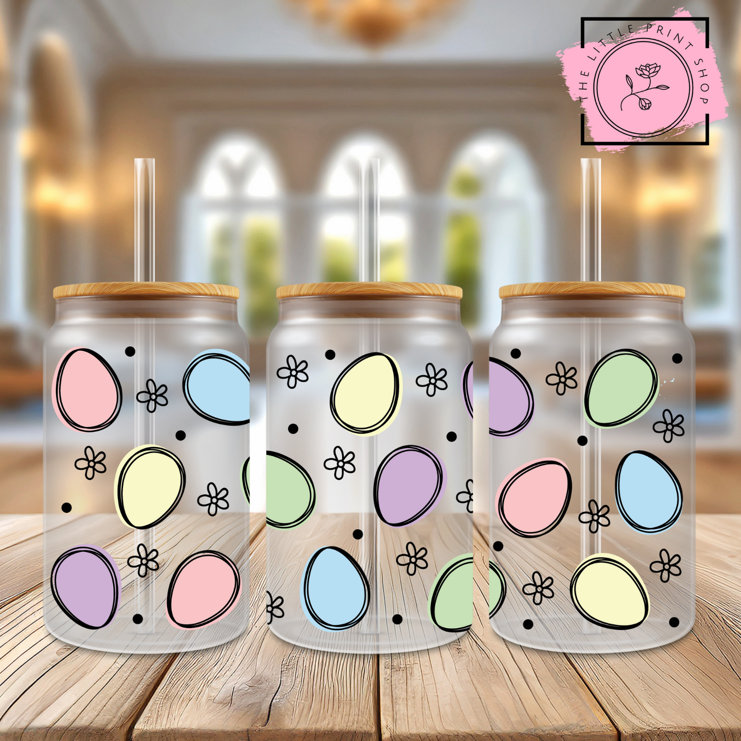 Pastel Easter Eggs Outline - 16oz Libbey Glass Printed UV DTF Wrap