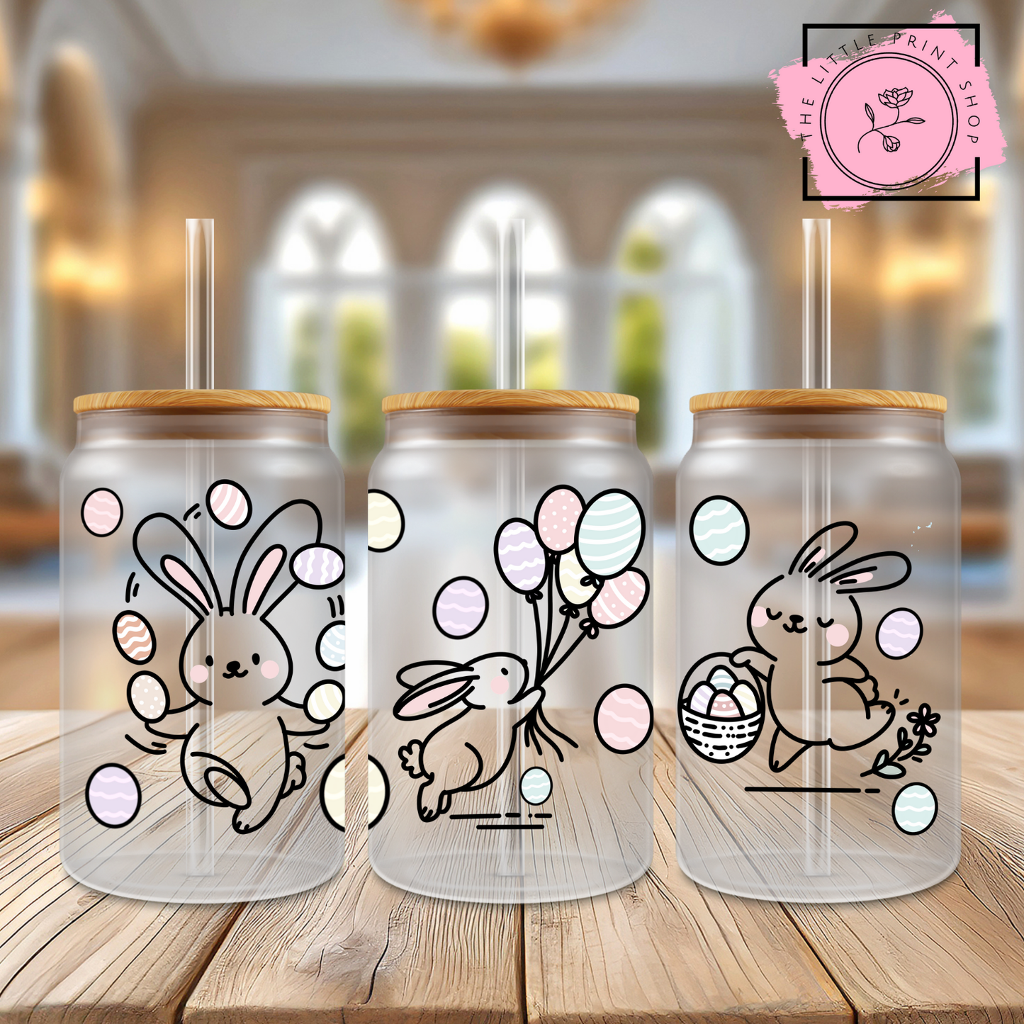 Easter Theme - 16oz Libbey Glass Printed UV DTF Wrap