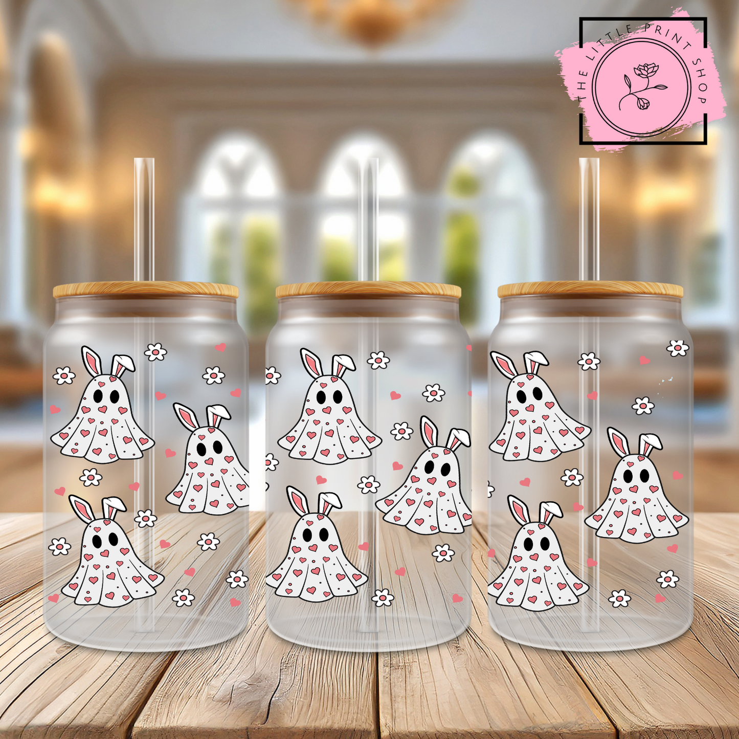 Bunny Ghosts - 16oz Libbey Glass Printed UV DTF Wrap
