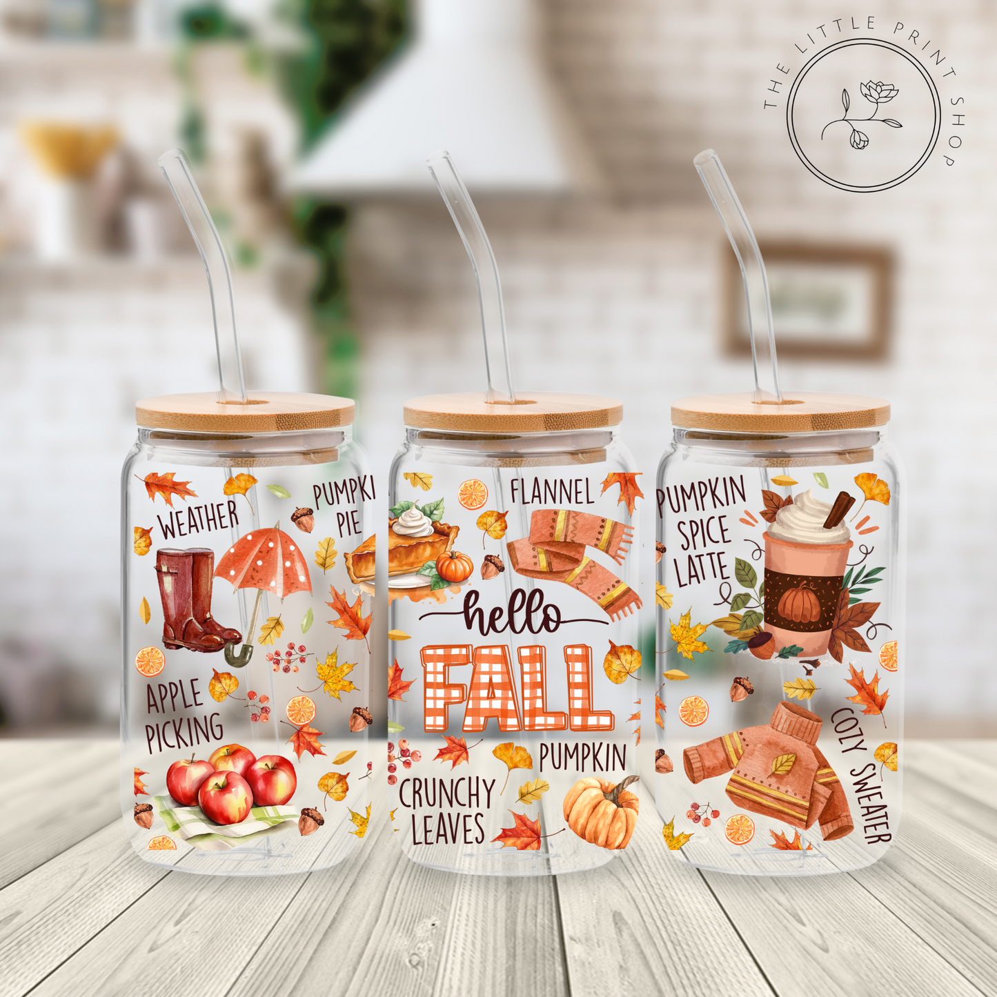 Hello Fall - 16oz Libbey Glass Printed UV DTF Wrap