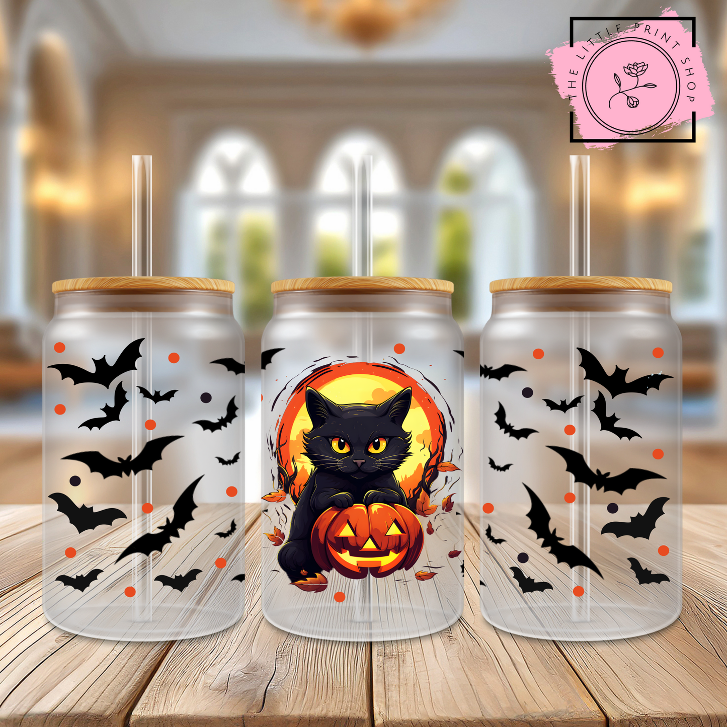 Pumpkin Cat - 16oz Libbey Glass Printed UV DTF Wrap