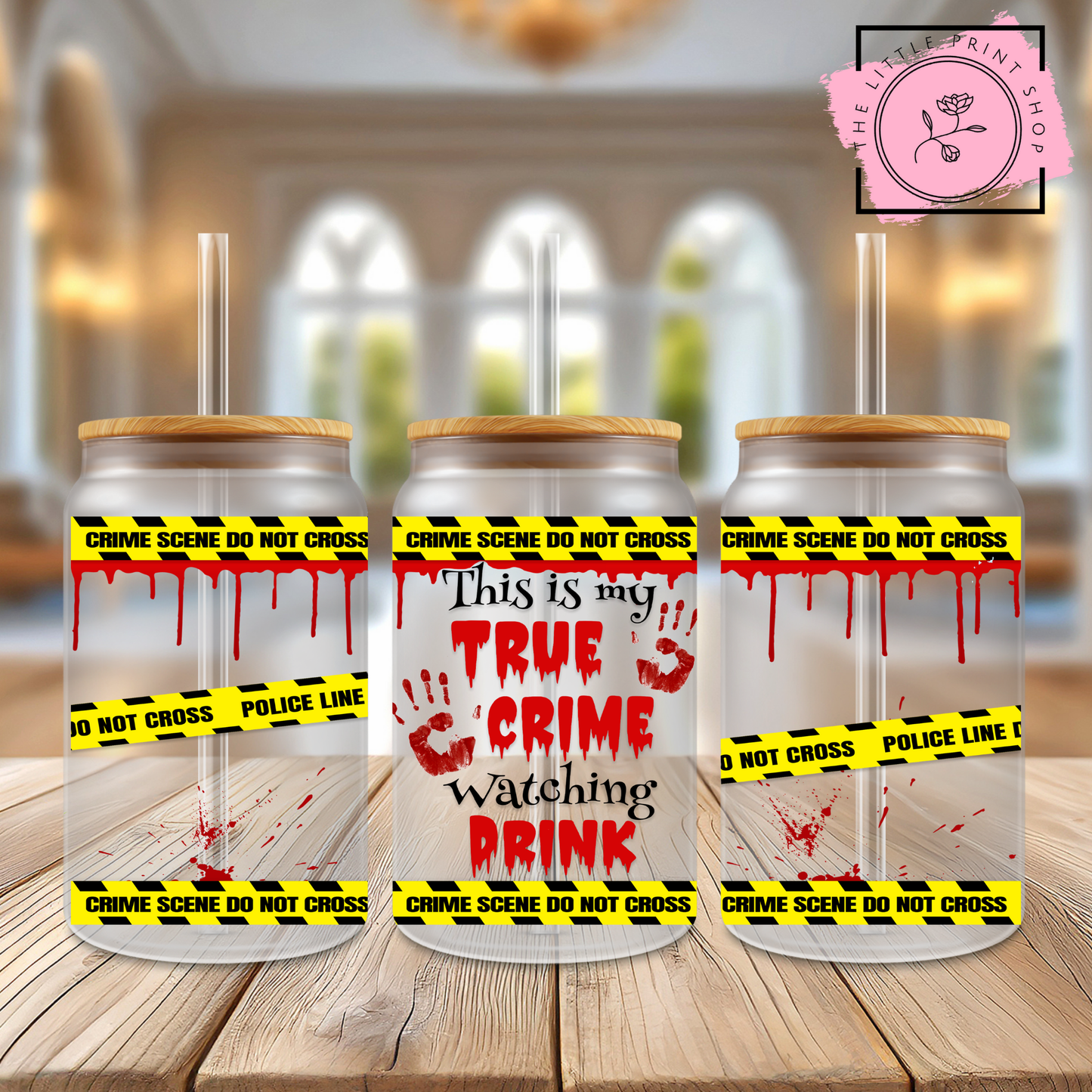 True Crimes - 16oz Libbey Glass Printed UV DTF Wrap