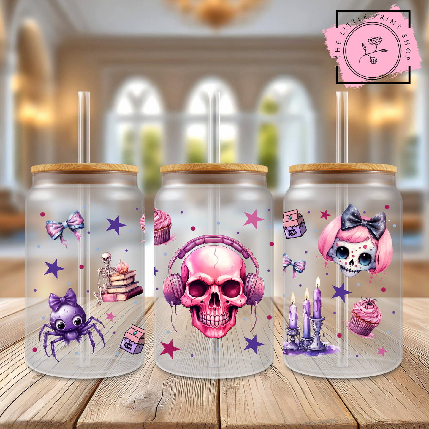Pink Skull - 16oz Libbey Glass Printed UV DTF Wrap