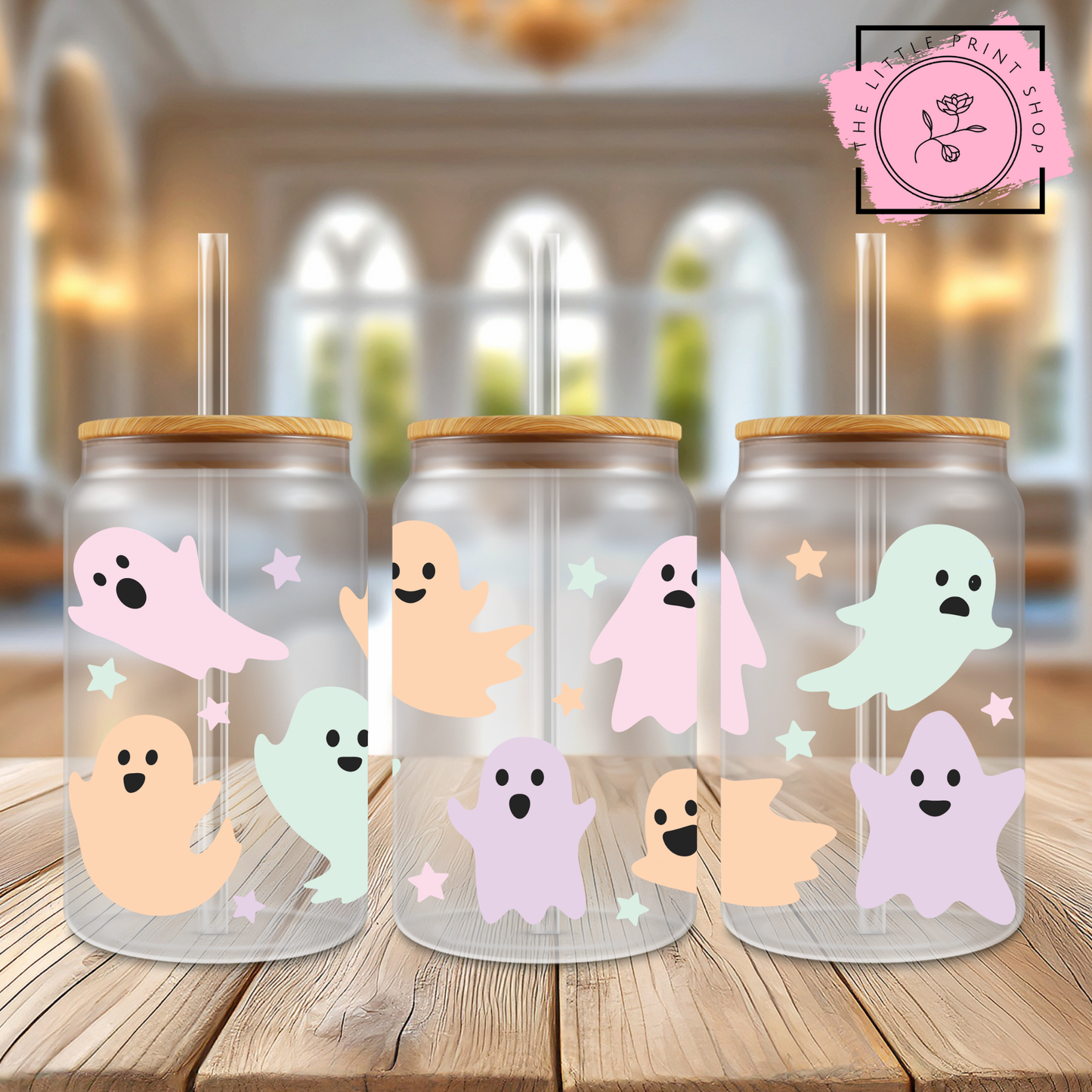 Pastel Ghosts - 16oz Libbey Glass Printed UV DTF Wrap