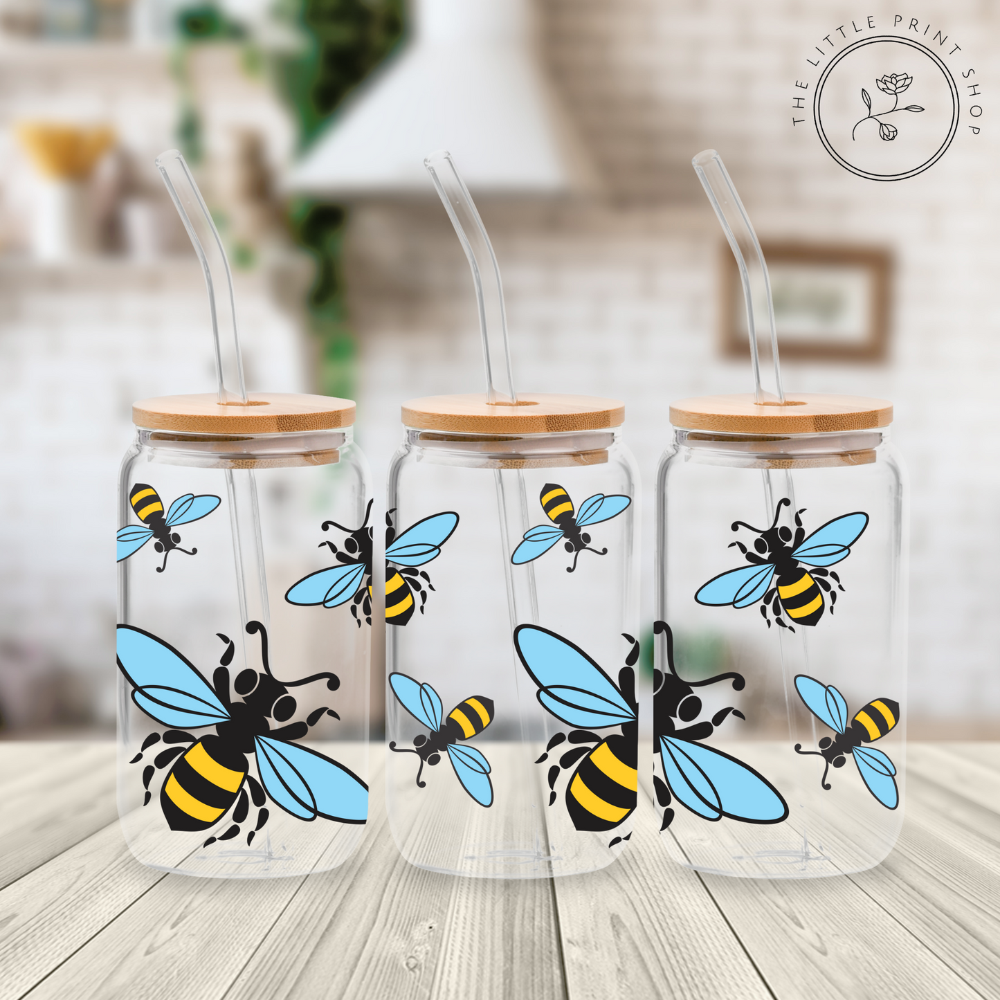 Bumble Bee - 16oz Libbey Glass Printed UV DTF Wrap