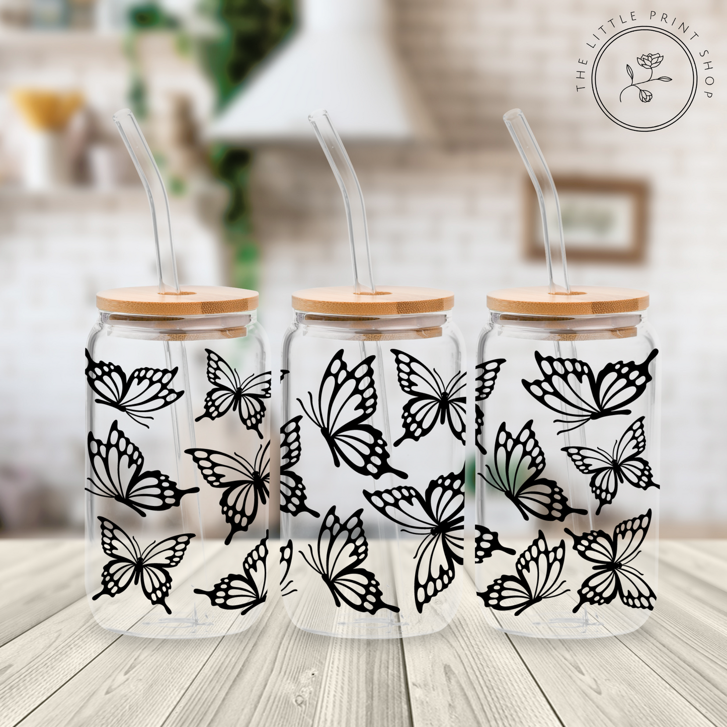 Butterfly Outline - 16oz Libbey Glass Printed UV DTF Wrap