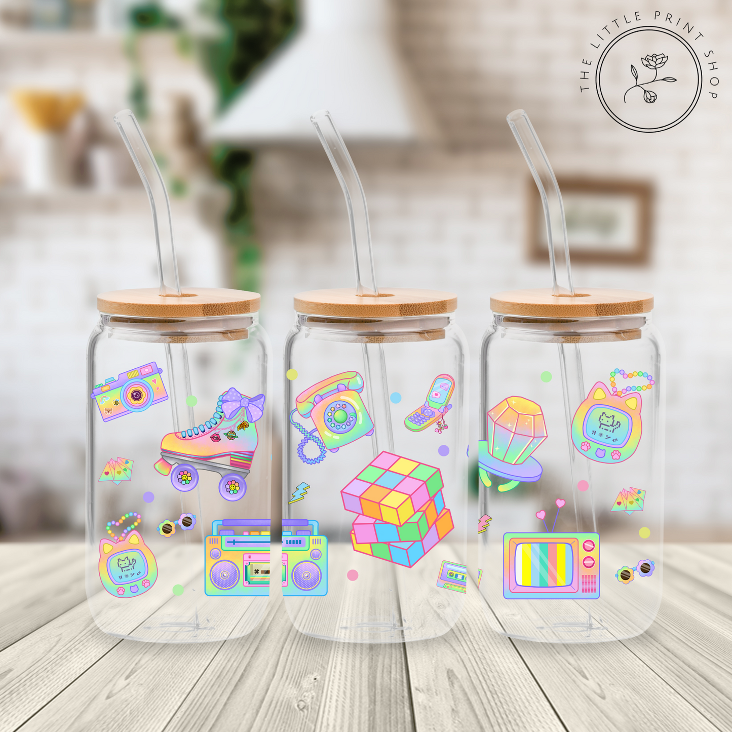 Colourful 80s - 16oz Libbey Glass Printed UV DTF Wrap