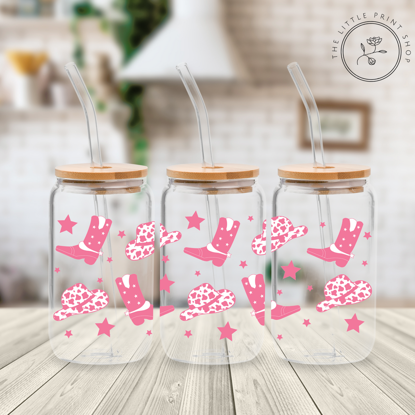 Pink Cowboy - 16oz Libbey Glass Printed UV DTF Wrap