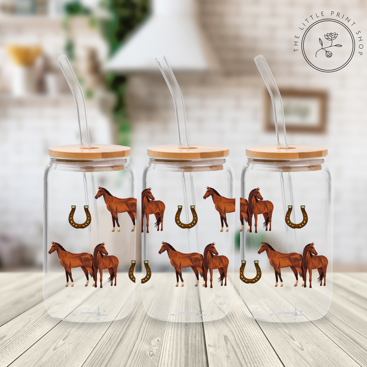 Brown Horse - 16oz Libbey Glass Printed UV DTF Wrap