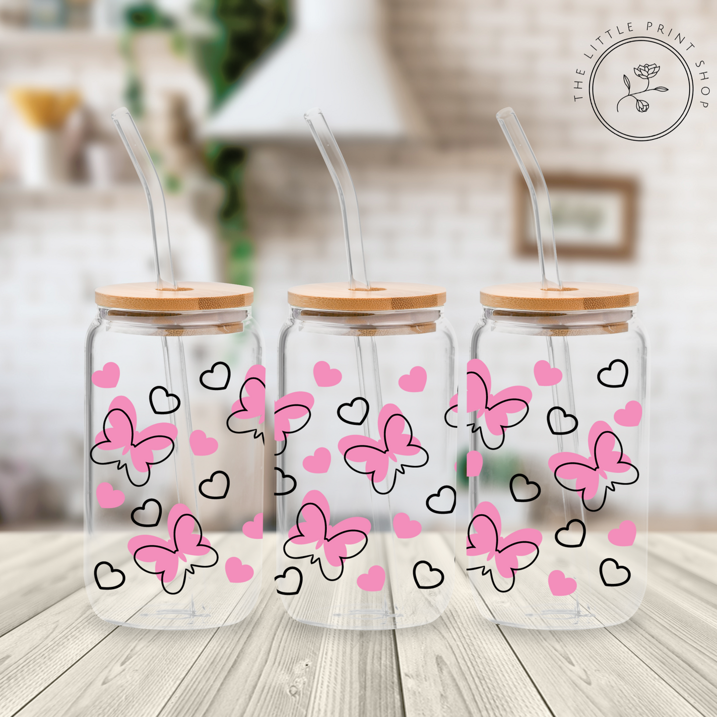 Butterfly Love - 16oz Libbey Glass Printed UV DTF Wrap