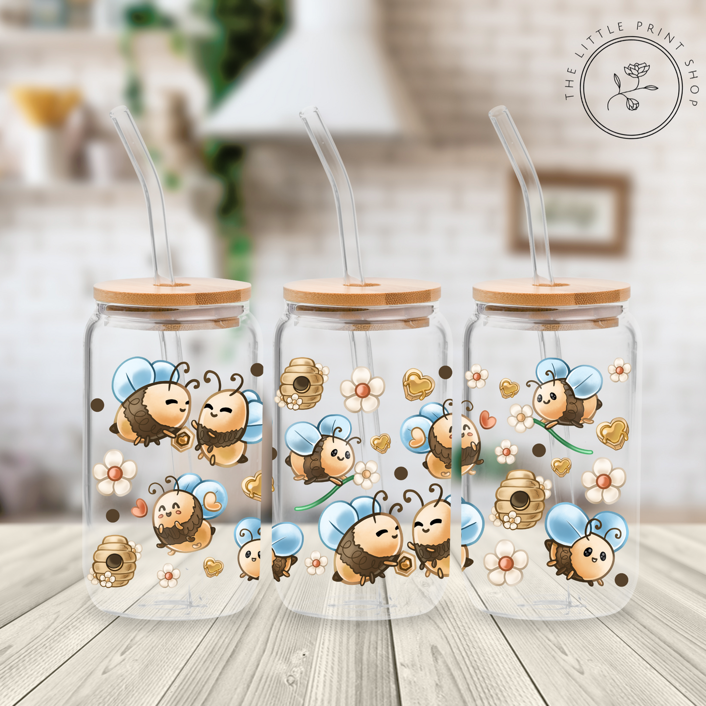 Bumble Bee - 16oz Libbey Glass Printed UV DTF Wrap