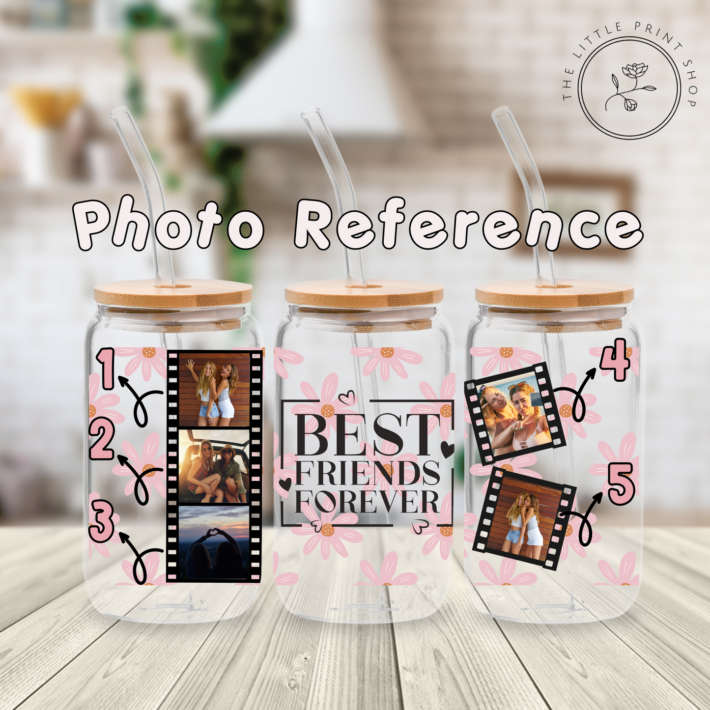 Best Friends Forever Film Strip - Pink - 16oz Libbey Glass Printed UV DTF Wrap