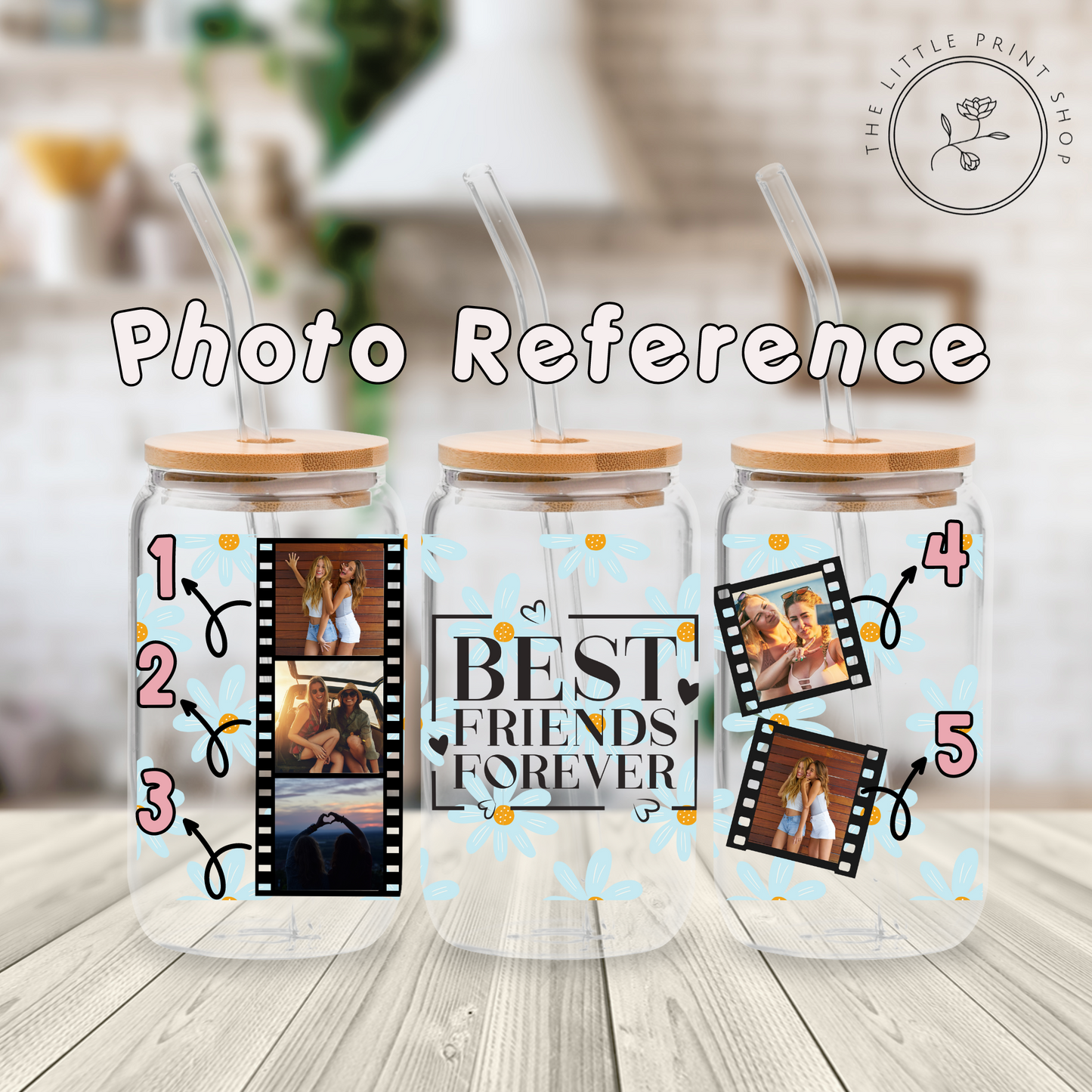 Best Friends Forever Film Strip - Blue - 16oz Libbey Glass Printed UV DTF Wrap