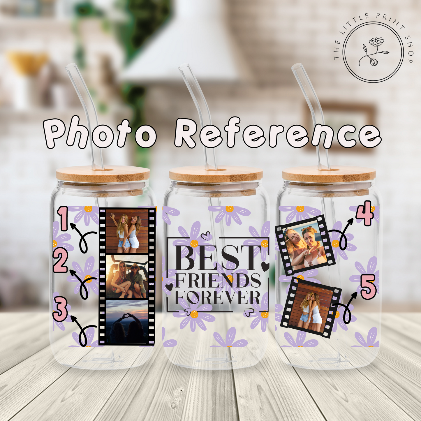 Best Friends Forever Film Strip - Lilac - 16oz Libbey Glass Printed UV DTF Wrap