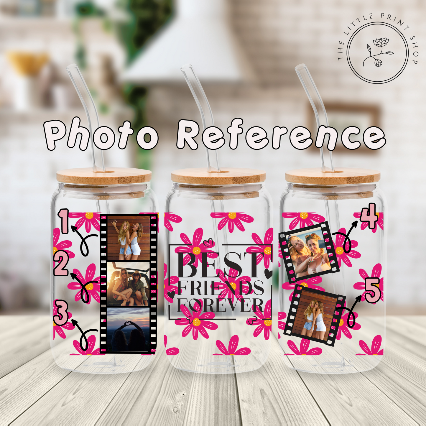 Best Friends Forever Film Strip - Fuchsia - 16oz Libbey Glass Printed UV DTF Wrap
