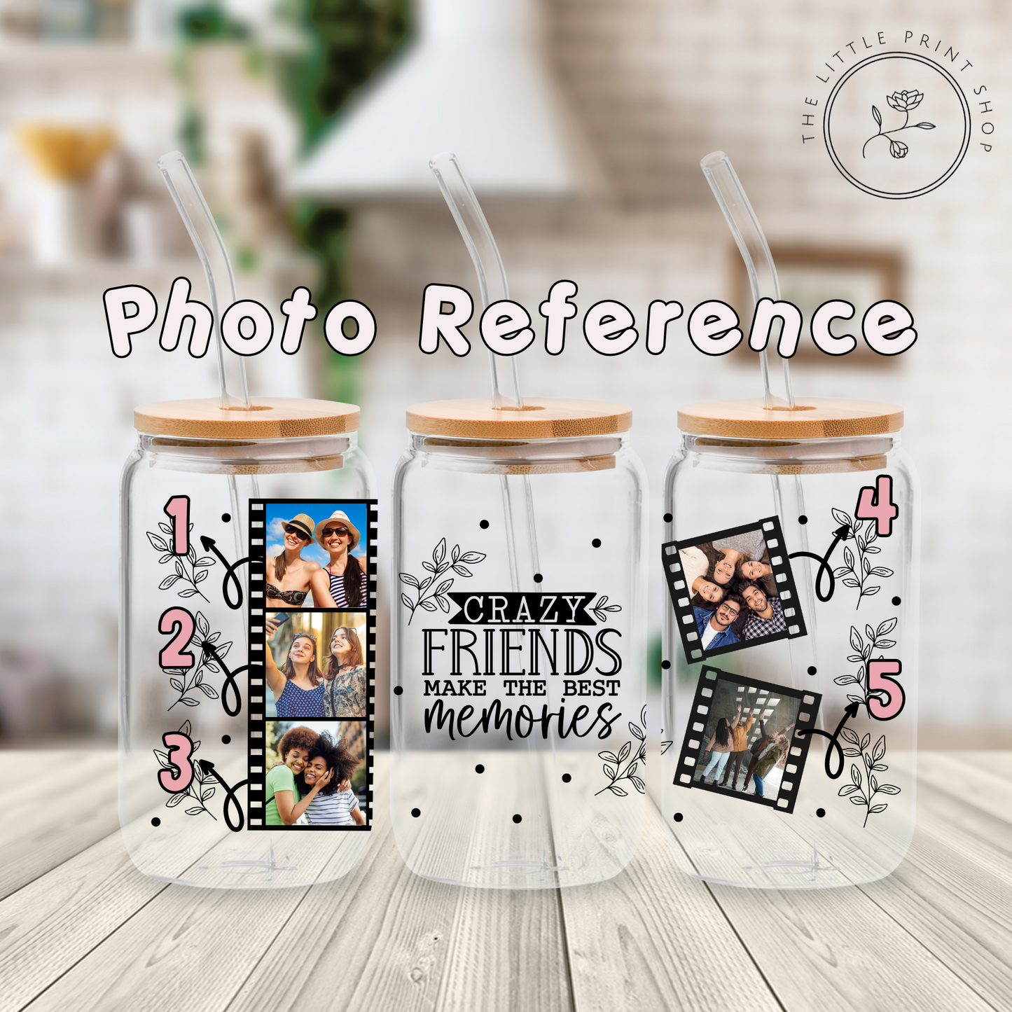 Crazy Friends Film Strip - Black - 16oz Libbey Glass Printed UV DTF Wrap