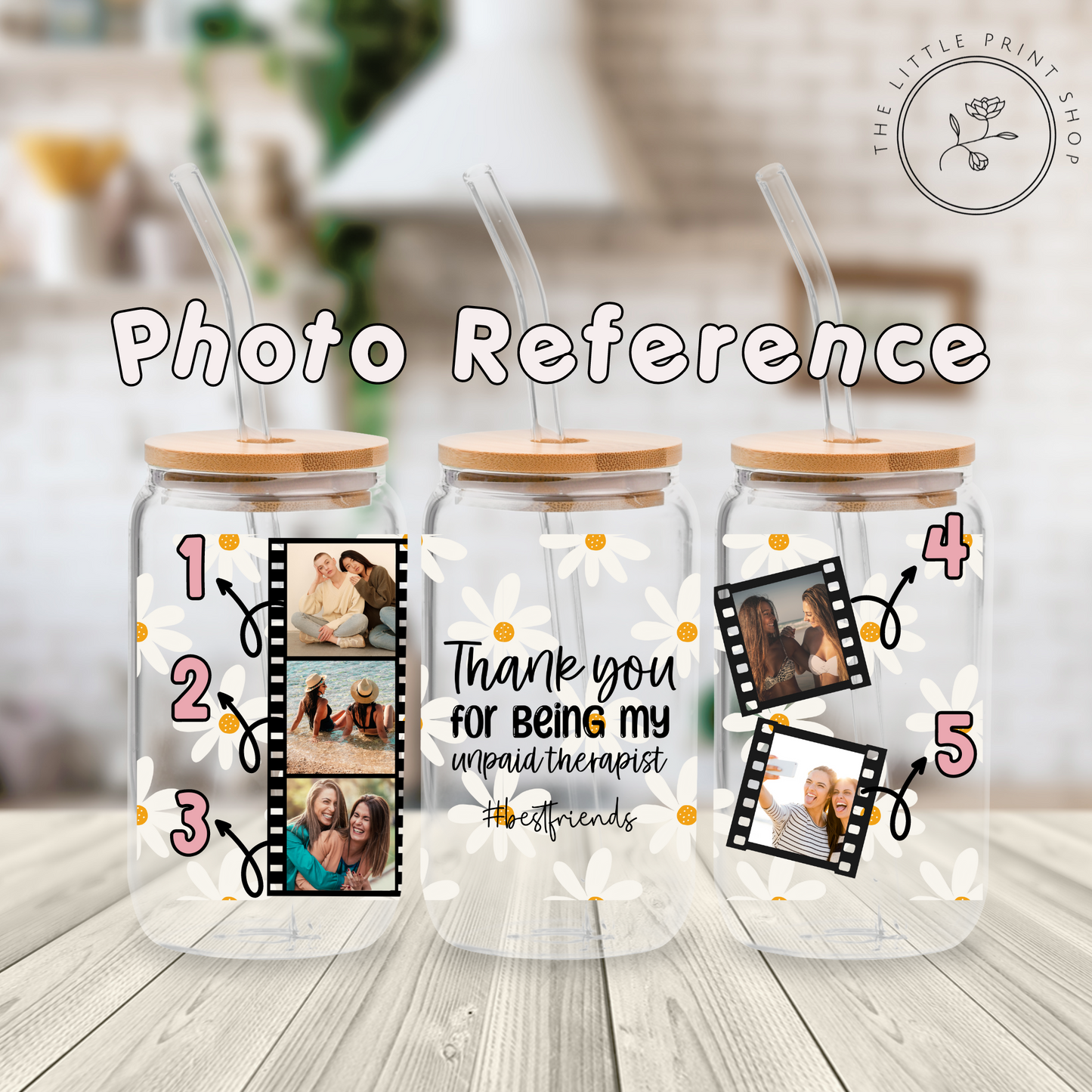 Friendship Therapy Film Strip - White - 16oz Libbey Glass Printed UV DTF Wrap