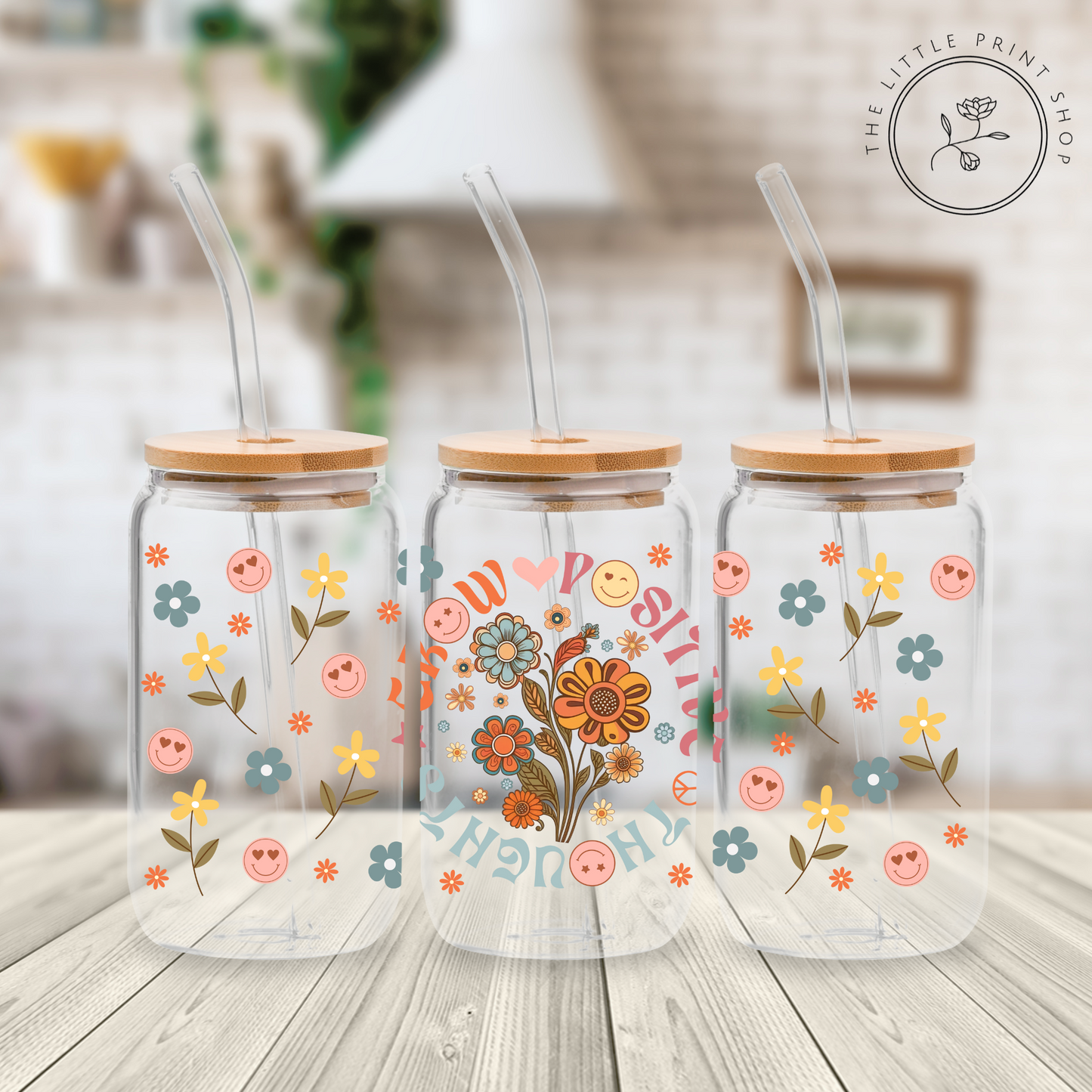 Grow Positive Thoughts - 16oz Libbey Glass Printed UV DTF Wrap