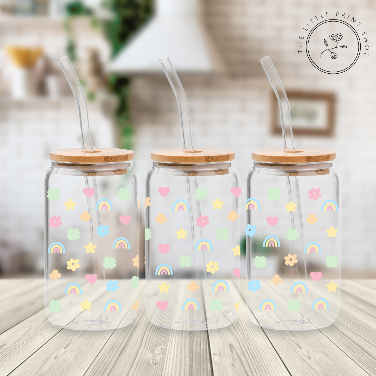 Cute Rainbows - 16oz Libbey Glass Printed UV DTF Wrap
