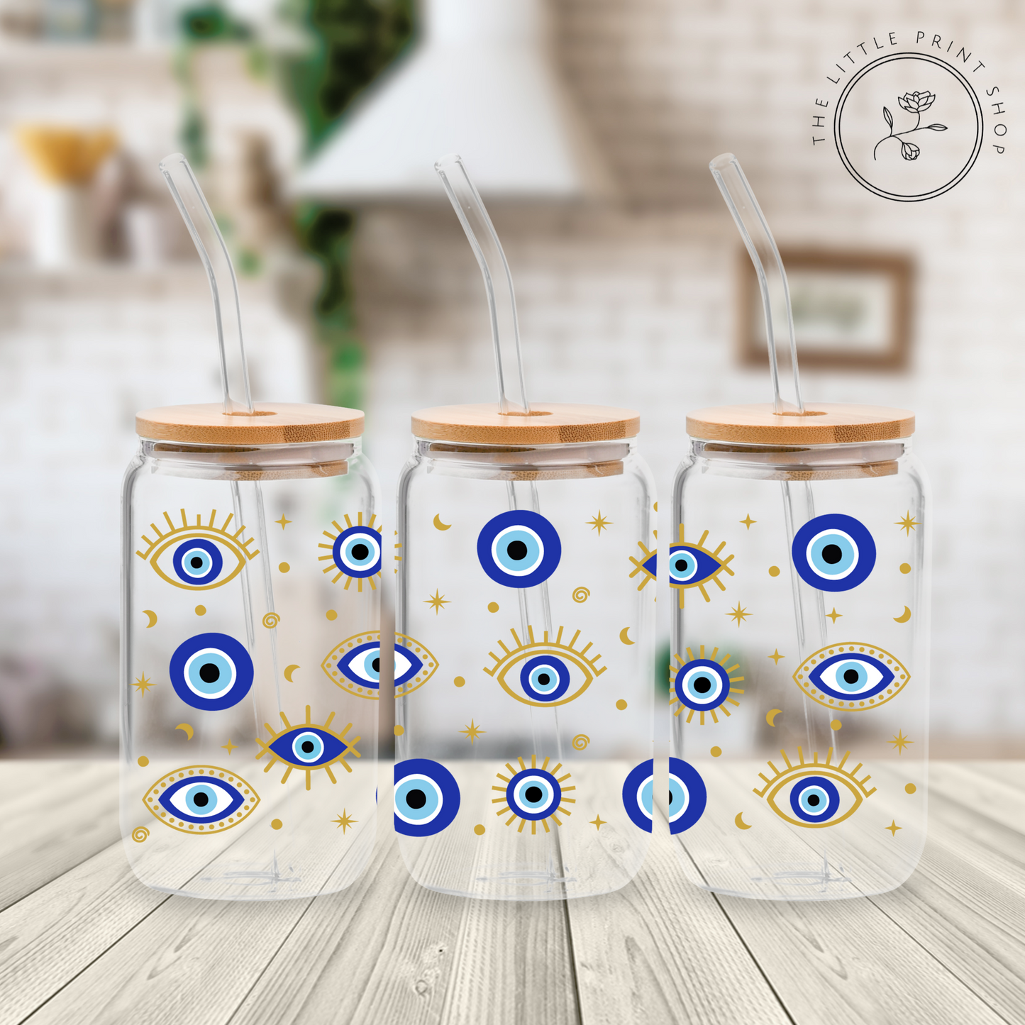 Turkish Evil Eye - 16oz Libbey Glass Printed UV DTF Wrap
