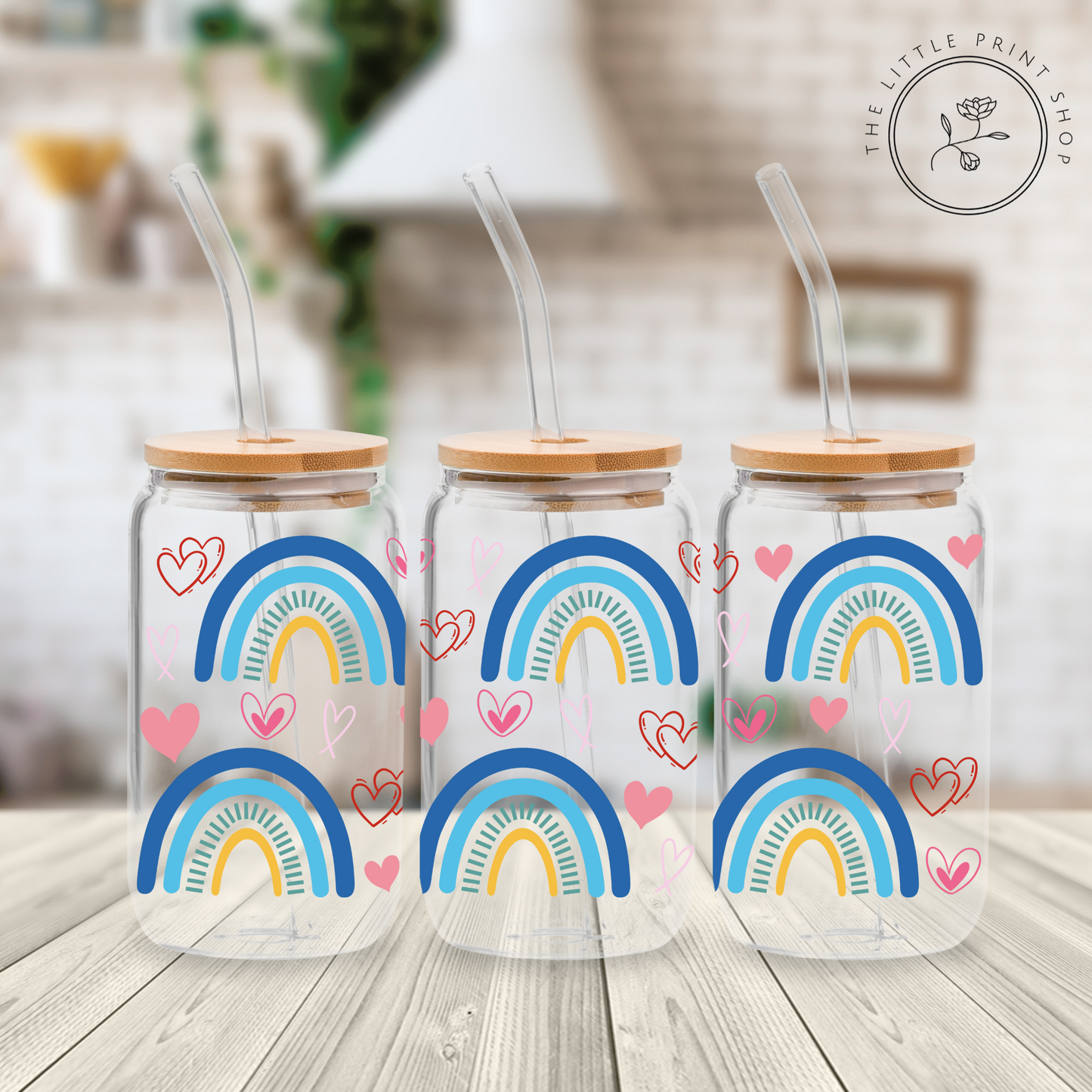 Blue Rainbows - 16oz Libbey Glass Printed UV DTF Wrap