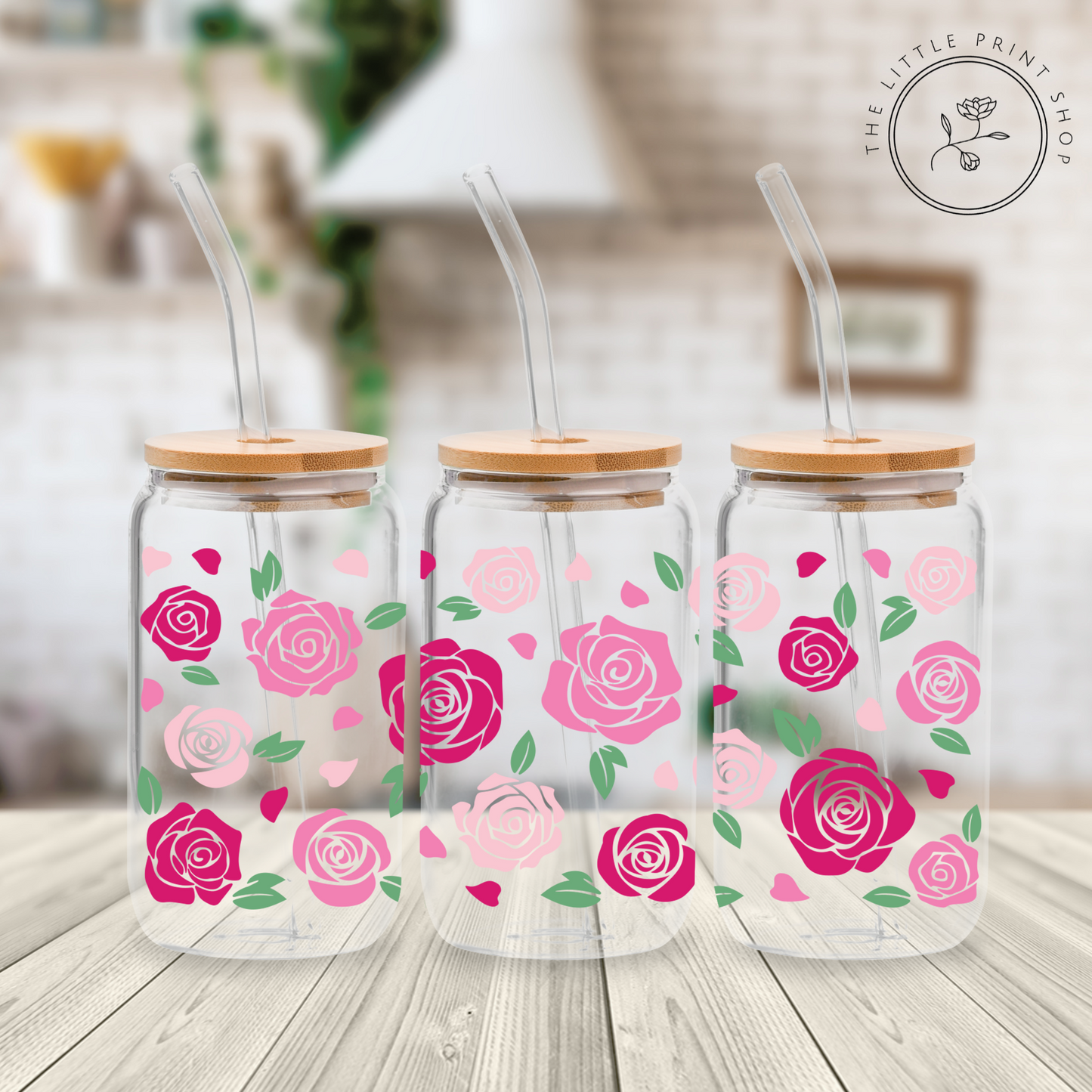 Roses - 16oz Libbey Glass Printed UV DTF Wrap