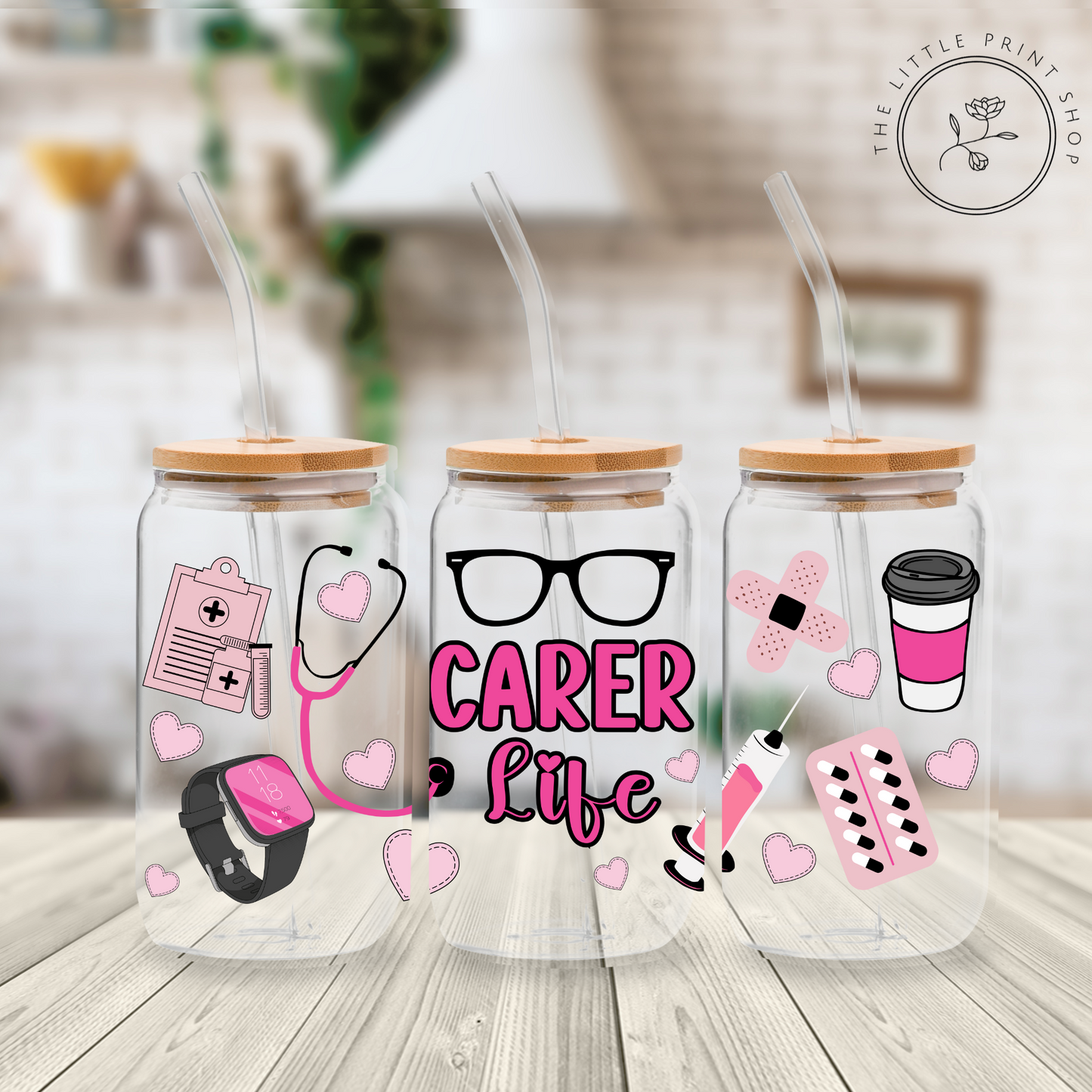 Carer Life - 16oz Libbey Glass Printed UV DTF Wrap