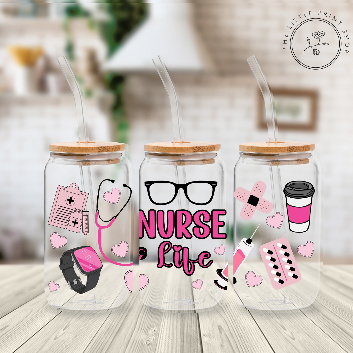 Nurse Life - 16oz Libbey Glass Printed UV DTF Wrap