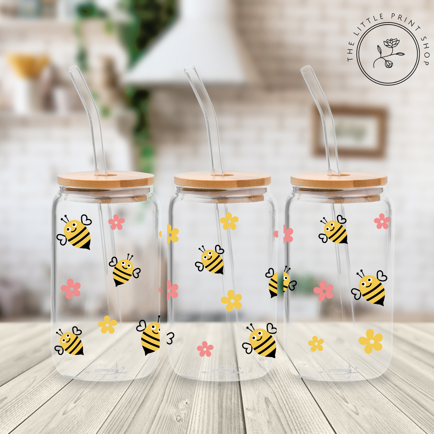 Bees - 16oz Libbey Glass Printed UV DTF Wrap