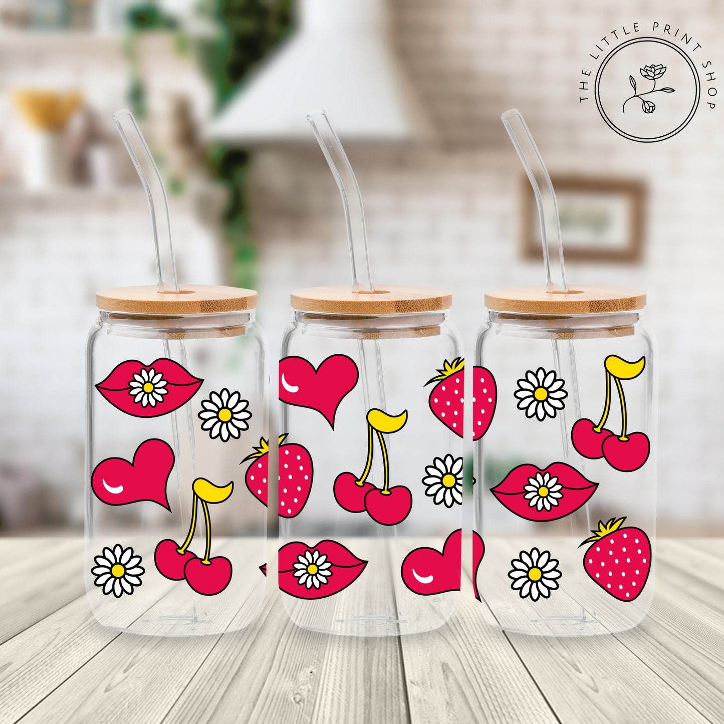 Red Cherries - 16oz Libbey Glass Printed UV DTF Wrap