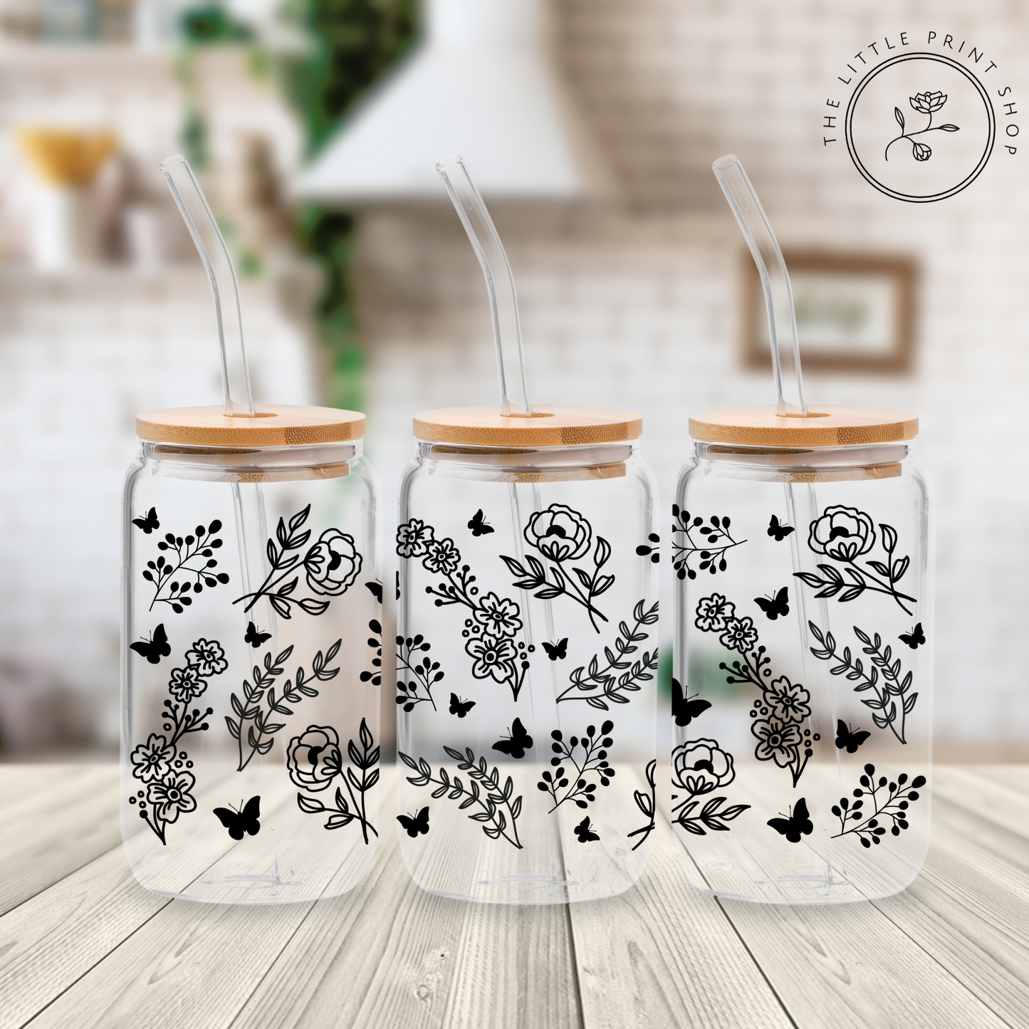 Flower Outline - 16oz Libbey Glass Printed UV DTF Wrap